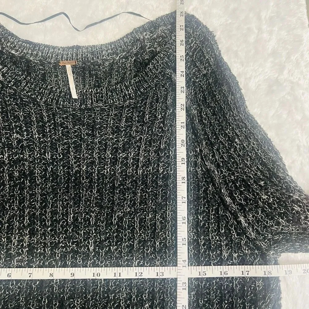 Free People Womens Black White Ribbed Knit Raglan Long Sleeve Sweater Small